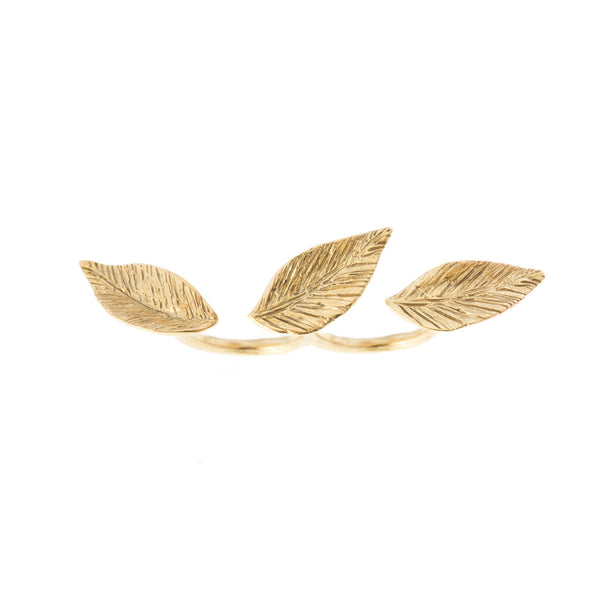 Leaves three finger ring in gold | Giulia Barela Jewelry